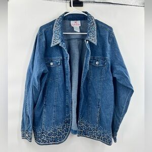 Quacker factory blue jeans shirt bedazzled size L vintage